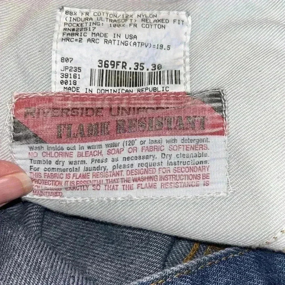 Riverside Uniforms Flame Resistant jeans men's sz 35 x 30 HRC 2 ARC 19.5 - Picture 2 of 6